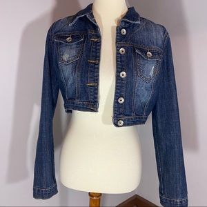 Dollhouse Cropped Distressed Denim Jean Jacket